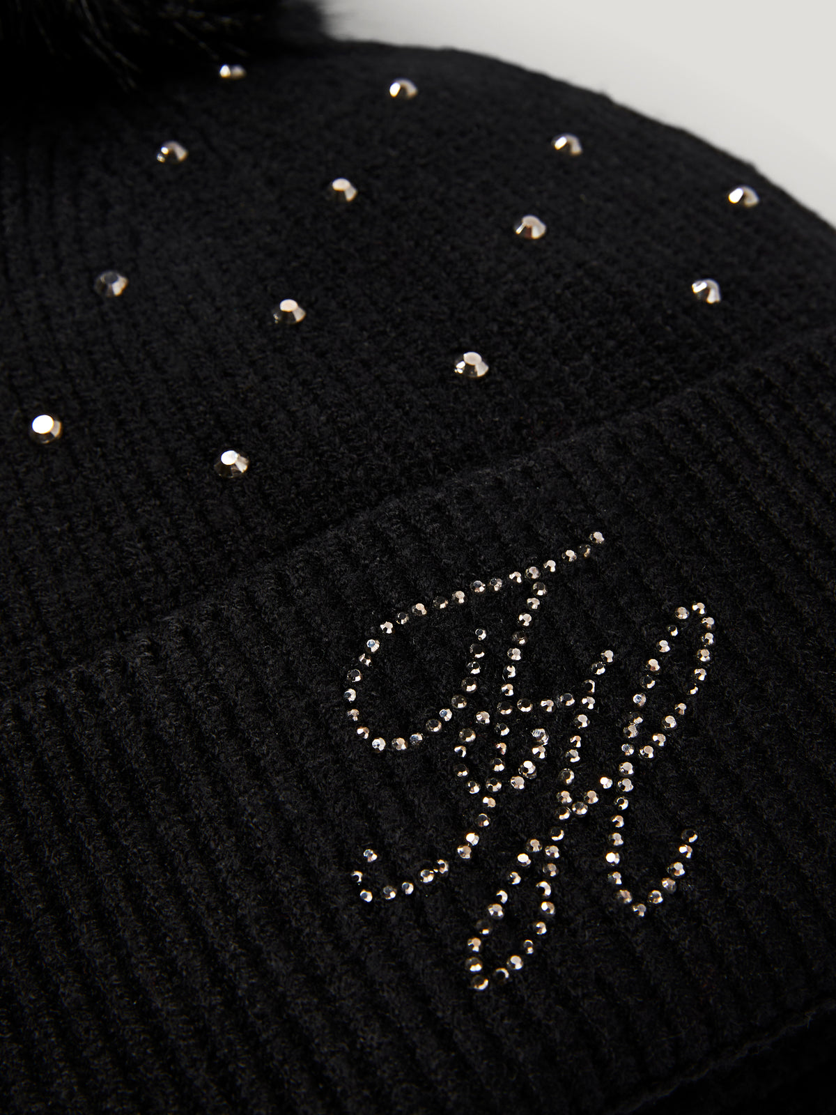 Daly Women Rhinestone Pom Pom Beanie BLACK