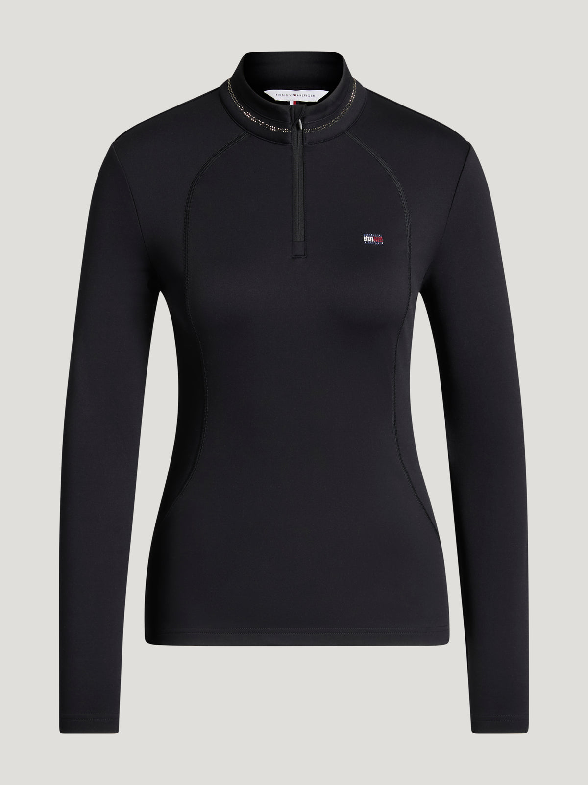 Cady Women 1/4 Zip Rhinestone Training Top BLACK