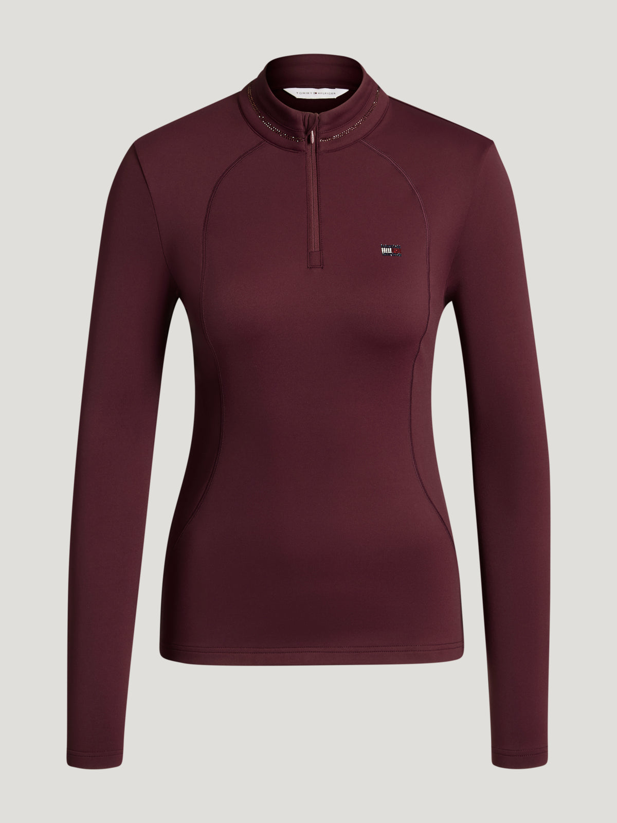 Cady Women 1/4 Zip Rhinestone Training Top DEEP BURGUNDY