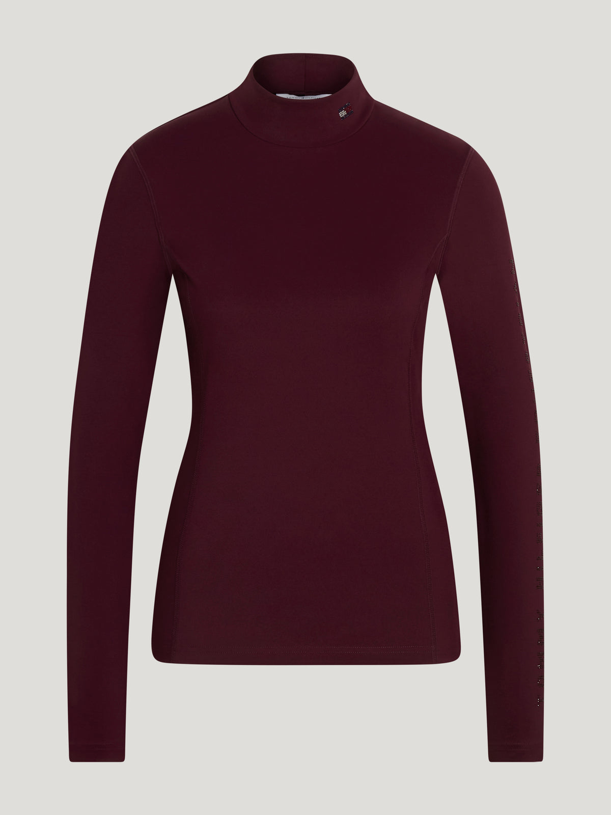 Amelie Women Rhinestone High Neck Baselayer Deep Burgundy