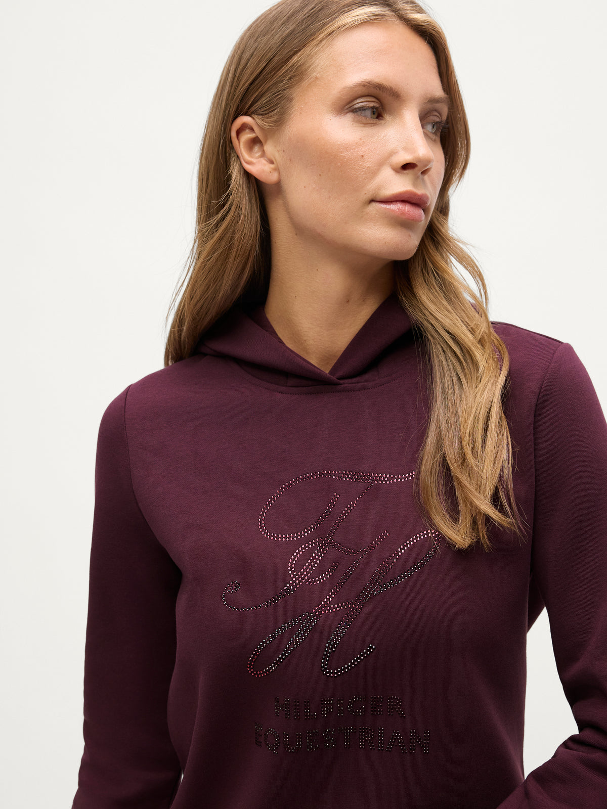 Estelle Women Rhinestone Hoodie Deep Burgundy