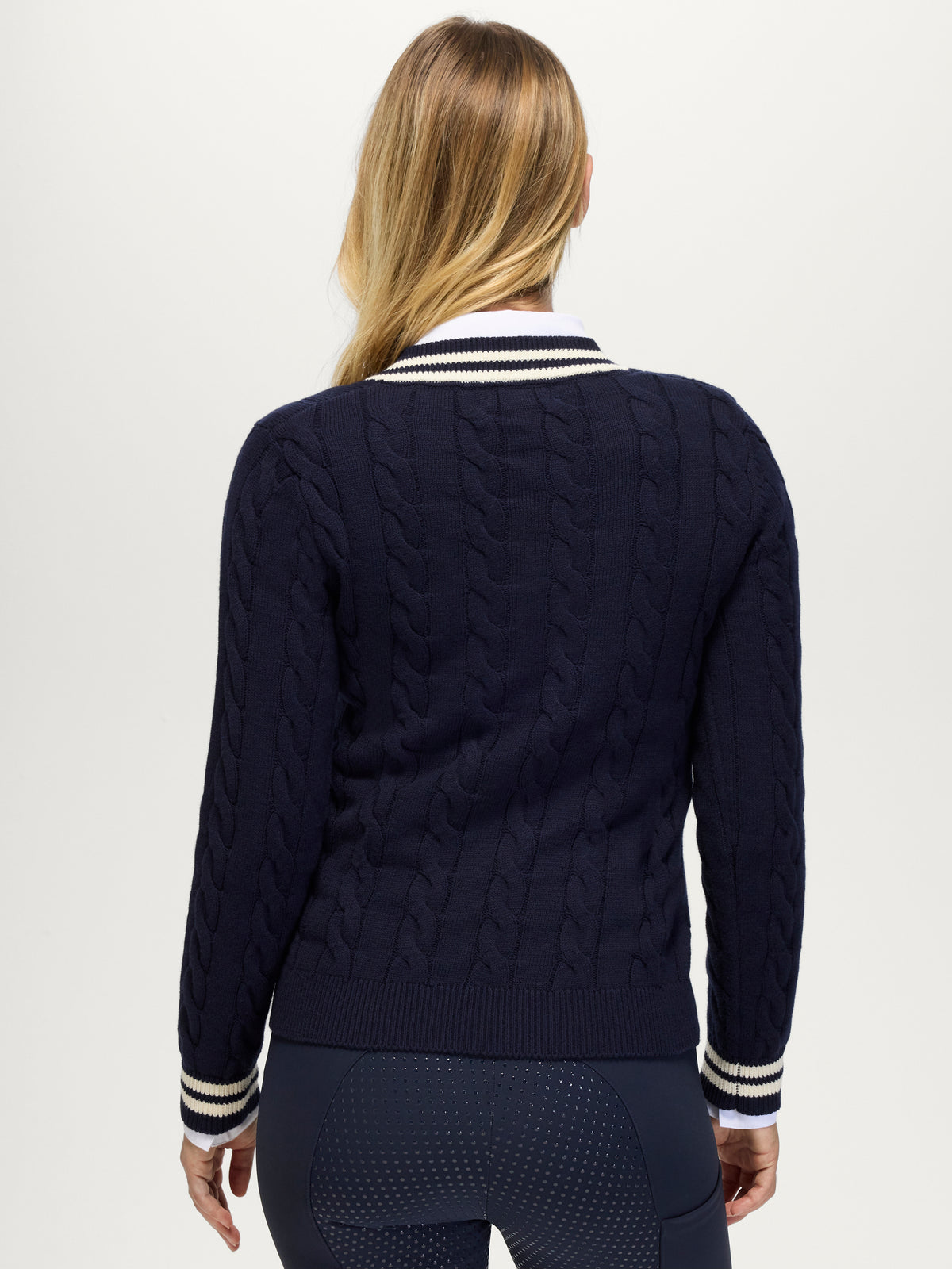 Roseville Women Cable V-neck Sweater DESERT SKY