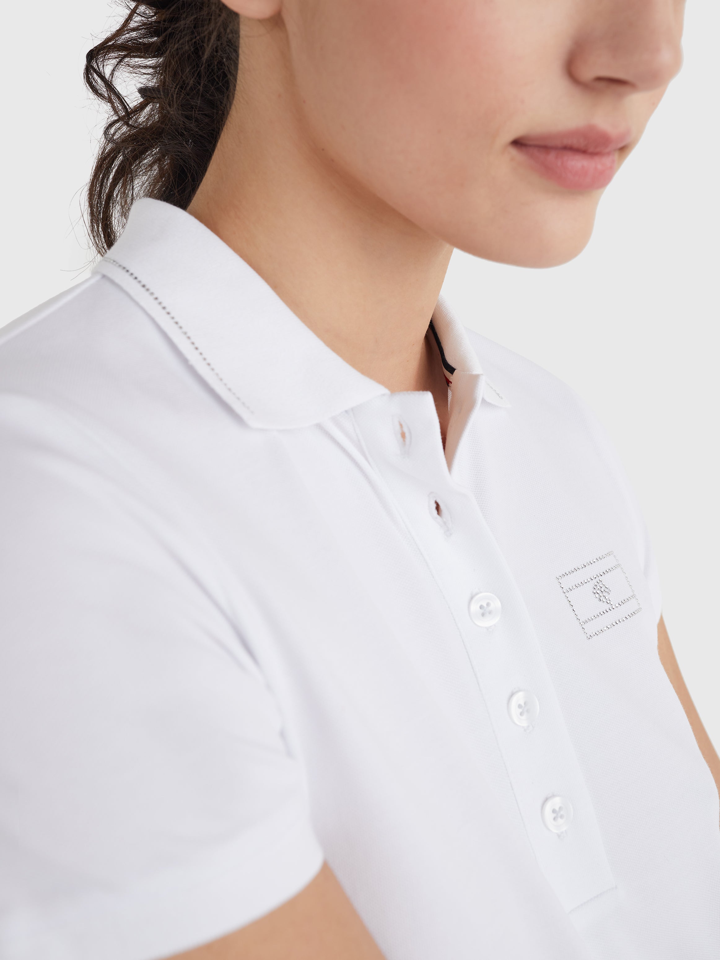 Crystal embellished Poloshirt Style TH OPTIC WHITE